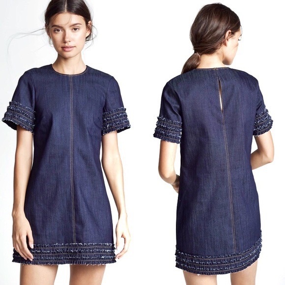 CINQ A SEPT Ashton Blue Denim Ribbon Trim Dress 2 - Picture 1 of 7